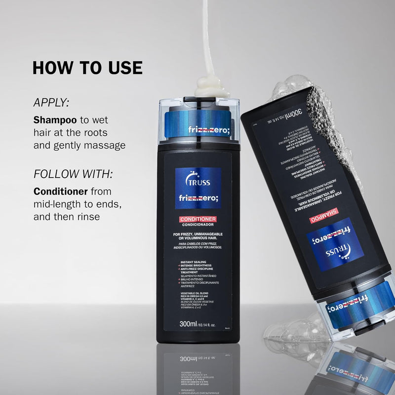 Truss Professional Frizz Zero Shampoo | Eliminates frizz | Blend of vegetable oils | Seals strands 300ml