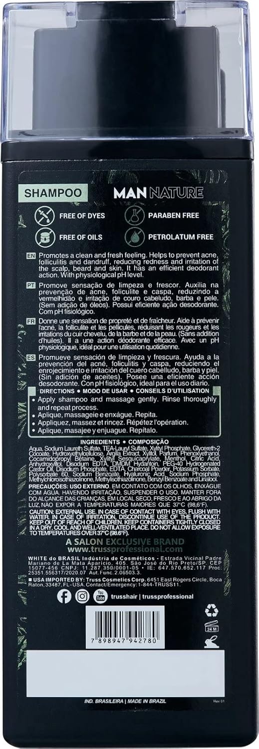 Truss Professional Shampoo Man Nature | Hair, beard and skin | Prevention of acne and folliculitis | Deep cleansing 300ml