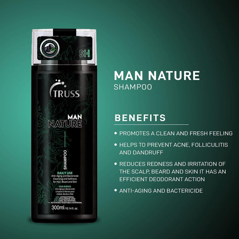 Truss Professional Shampoo Man Nature | Hair, beard and skin | Prevention of acne and folliculitis | Deep cleansing 300ml