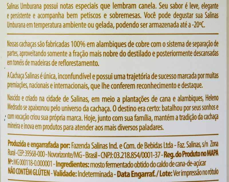 Cachaça Salinas Amburana 1000ml/33.8fl.oz.