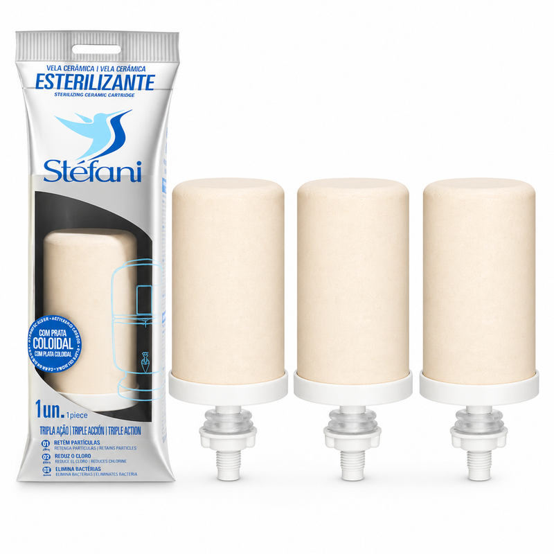 Stefani Sterilizing Ceramic Water Filter Cartridge Set – Triple Action Filtration with Activated Carbon & Silver (3 Pack)