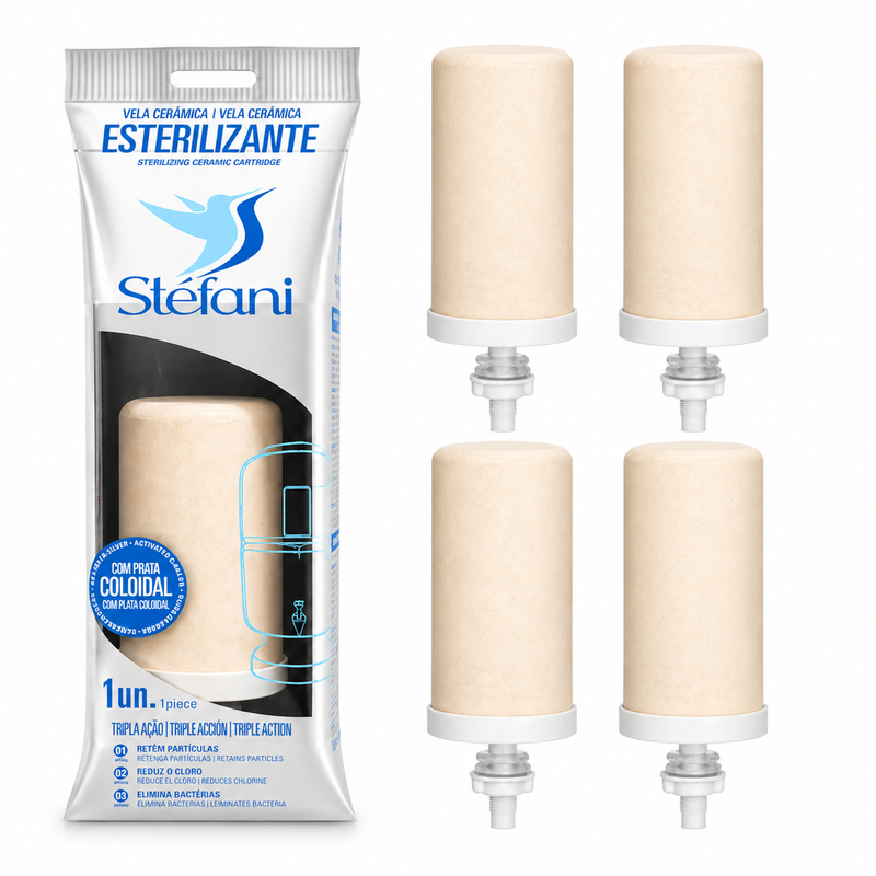 Stefani Sterilizing Ceramic Water Filter Cartridge Set – Triple Action Filtration with Activated Carbon & Silver (4 Pack)