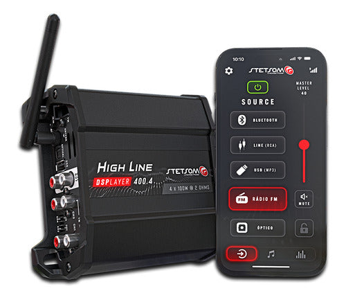Stetsom Hl400.4 DS Player Amplifier Audio Car Dsp Bt Usb Fm Fio E Rca