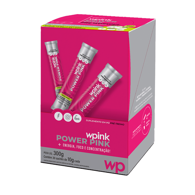 Pré- treino Power Pink Maçã Verde 300G Contêm 30 sachê 10g